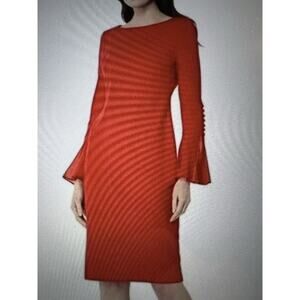 CALVIN KLEIN Women's Red Unlined Button Bell Sleeves Sheath Dress 4
